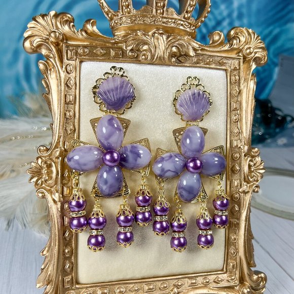 Vintage Purple Earrings, Lavender rhinestone earrings, Statement Prom Earring - Picture 7 of 7